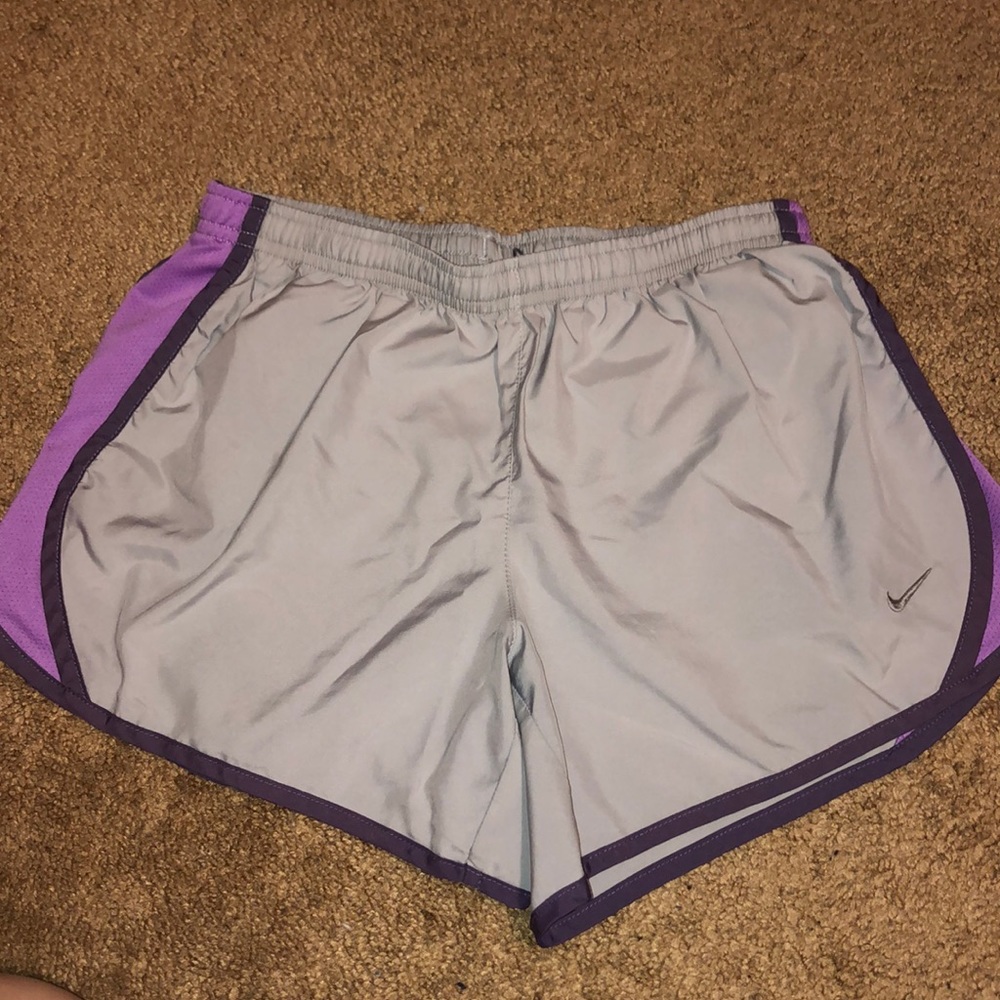 Gray and purple Nike shorts